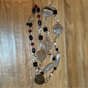 BEAUTIFUL  Sliced AGATE , Freshwater Pearls  & Others NECKLACE 32" Lobster CLASP